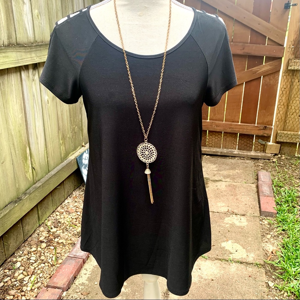 Black Cold Shoulder Top for Ladies; Size Small